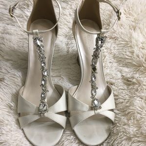 David’s Bridal Crystal T-Strap Satin Wedges